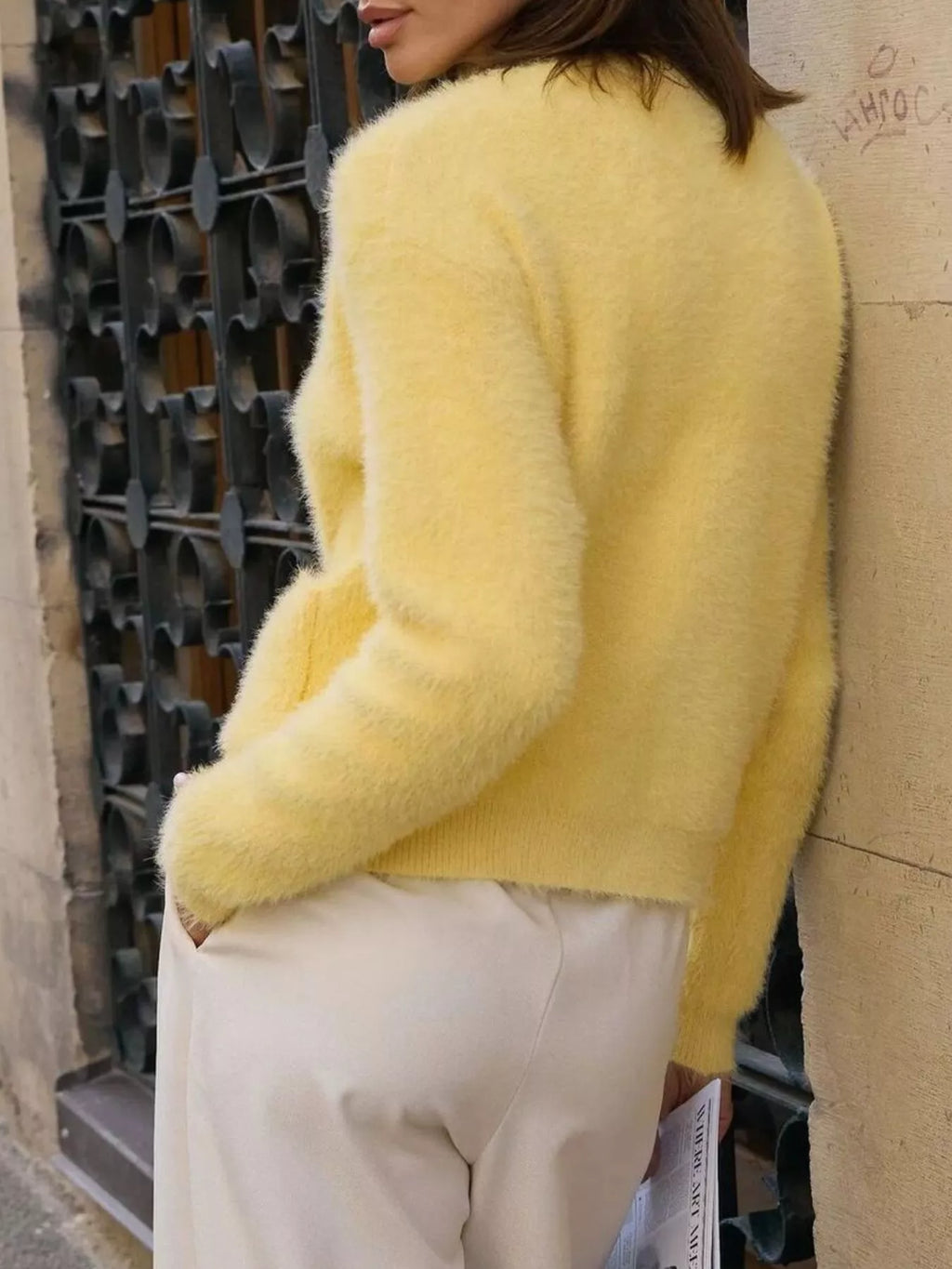 Fluffy Knit Button Up Cardigan