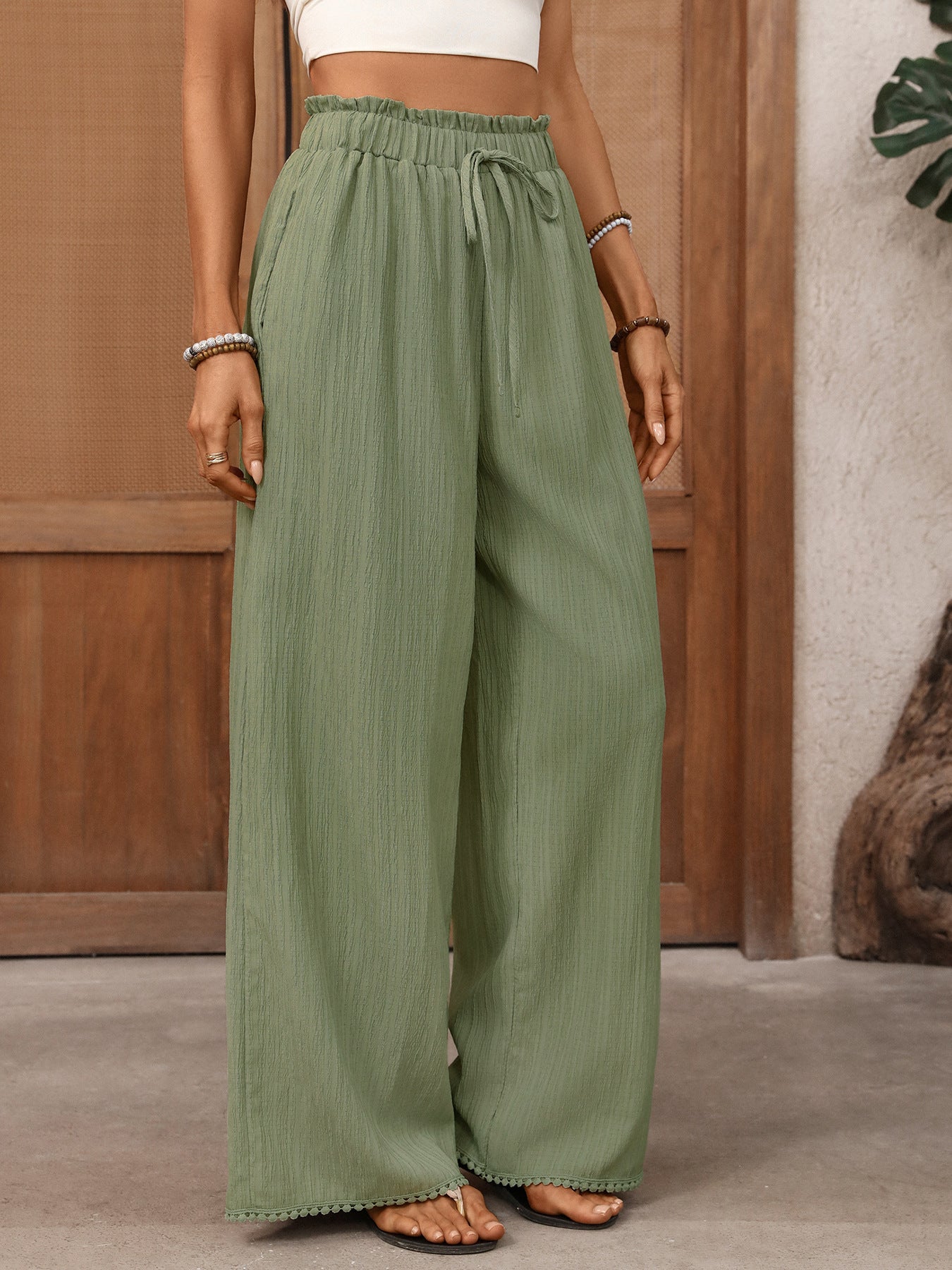 Wide Leg Drawstring Waist Pants