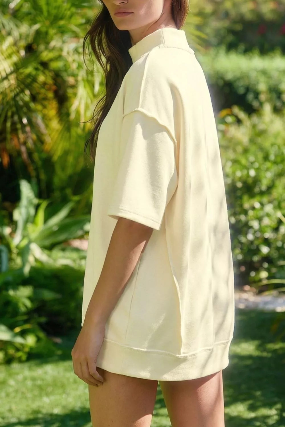 Relaxed Fit Mock Neck Top & Shorts Set