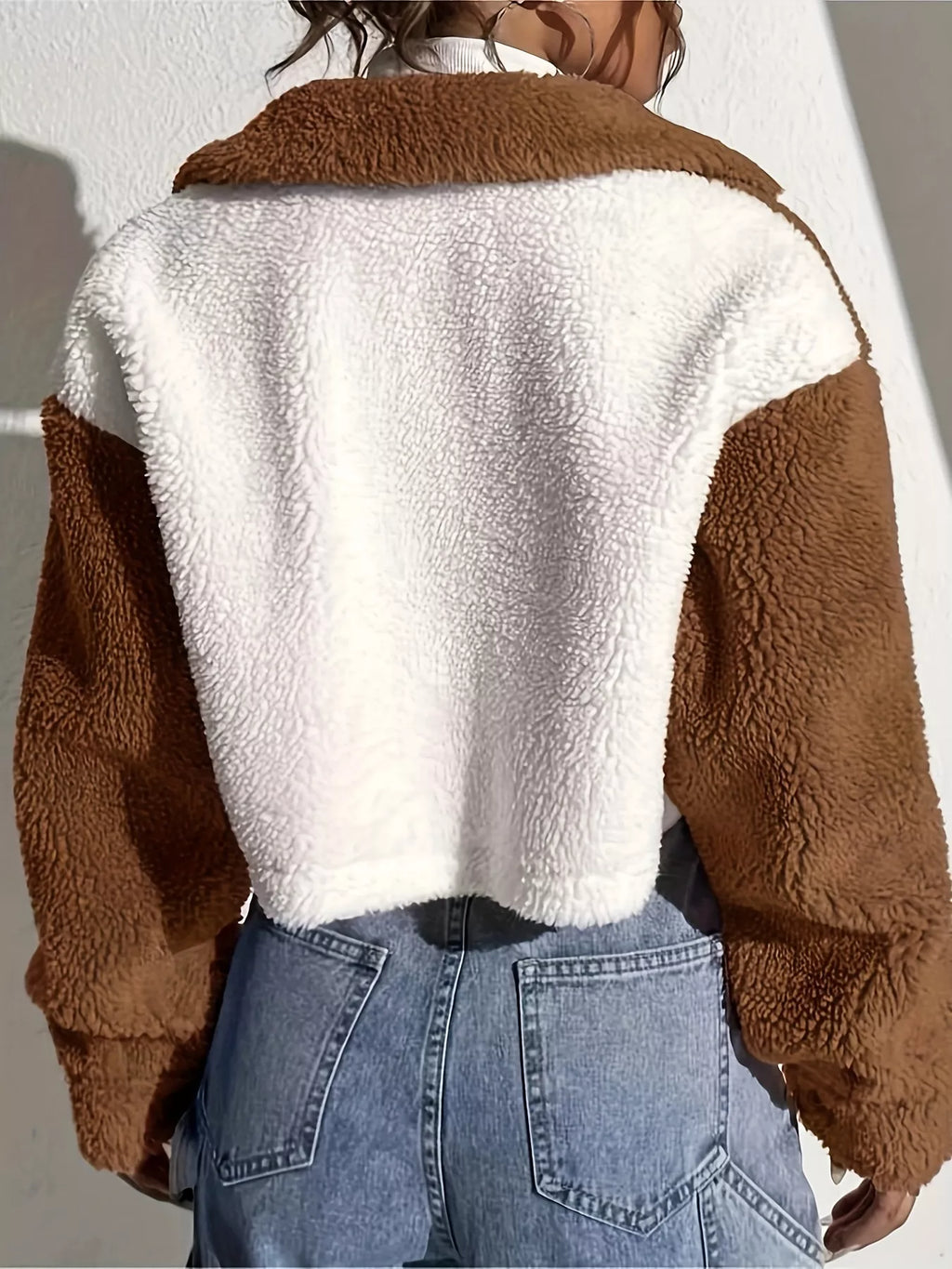 Two-Tone Plush Cropped Jacket