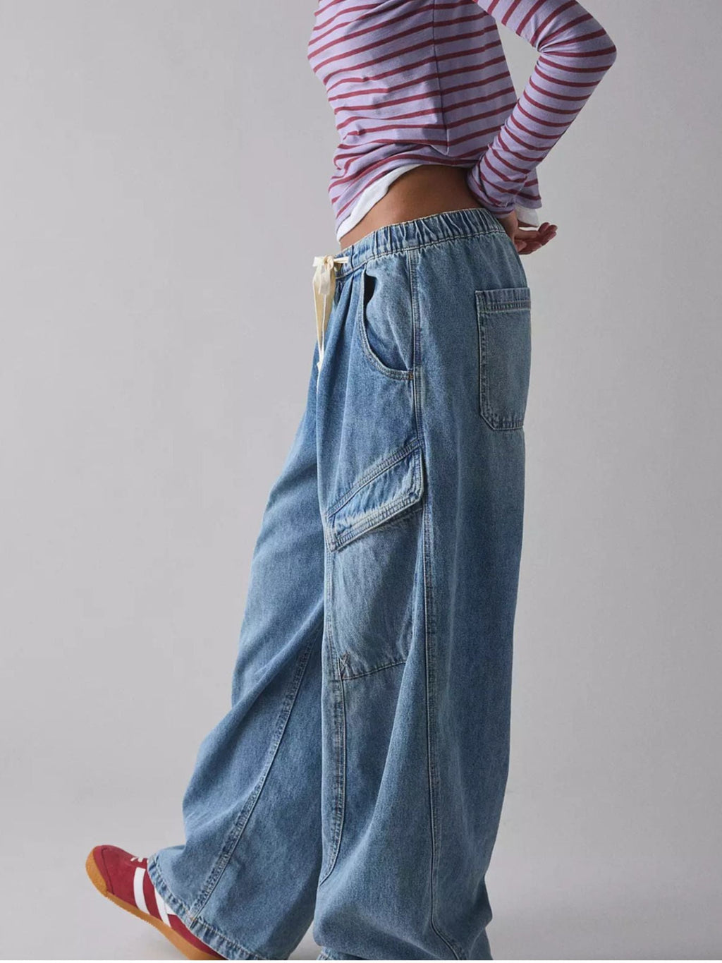 Drawstring Waist Cargo Jeans