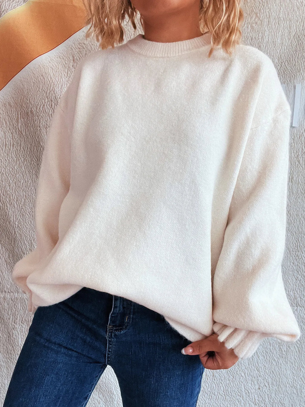 Round Neck Dropped Shoulder Sweater