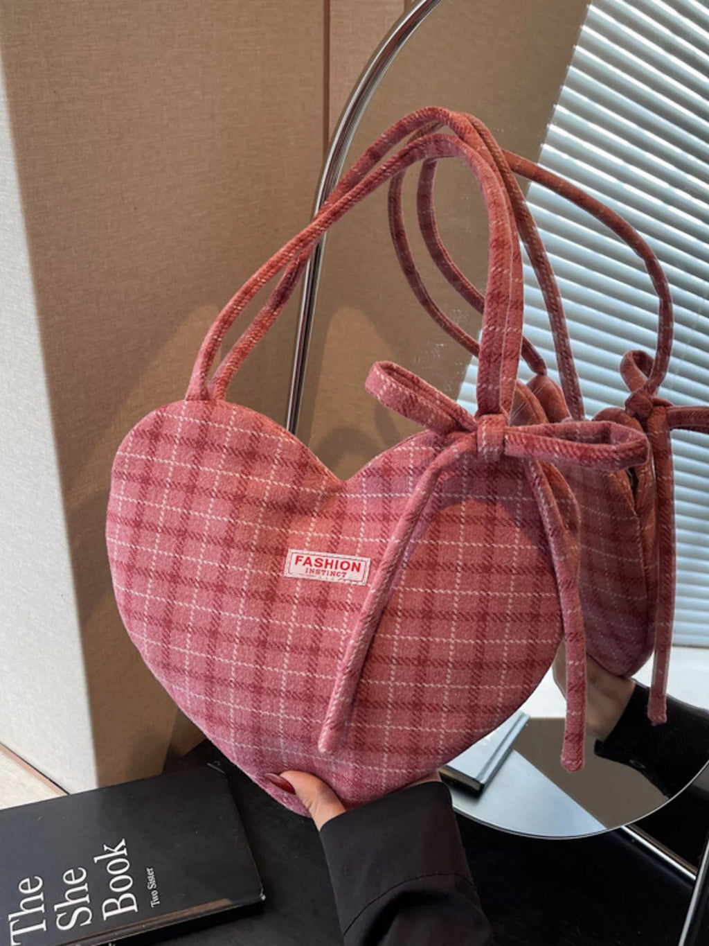 Heart-Shaped Plaid Shoulder Bag