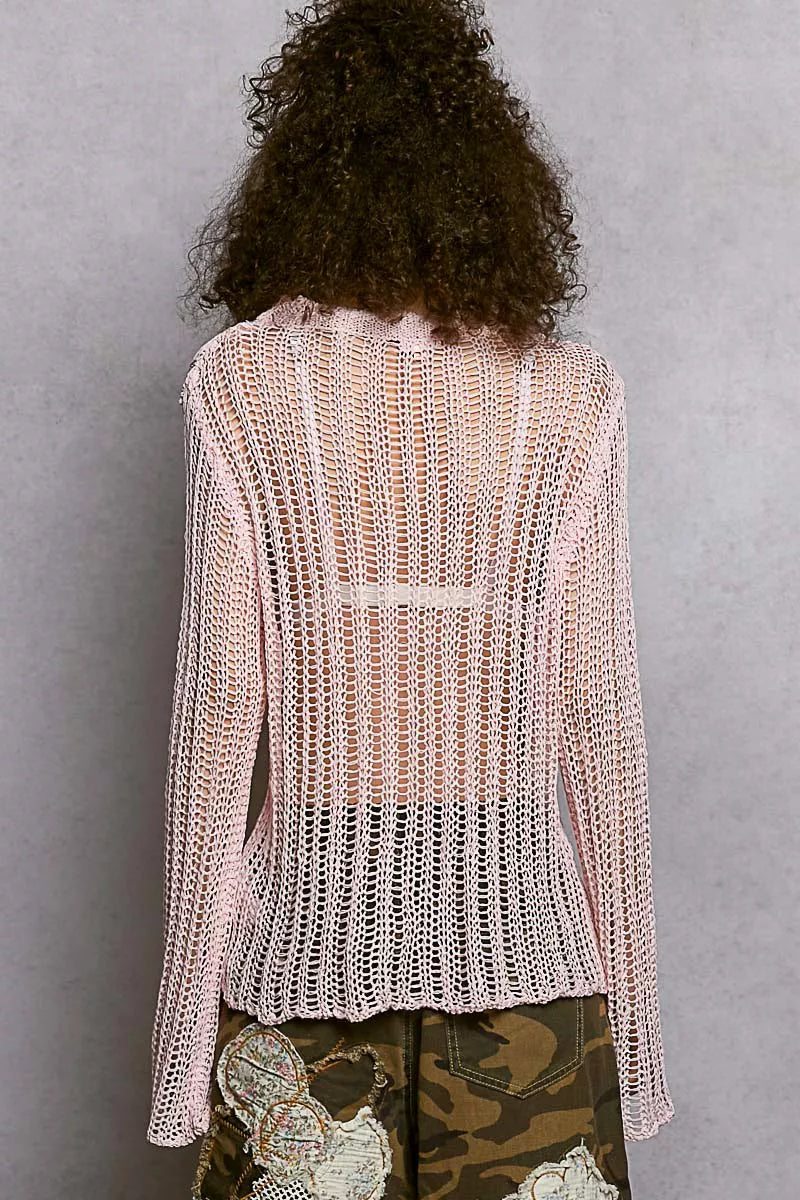 POL Openwork Round Neck Knit Cover Up