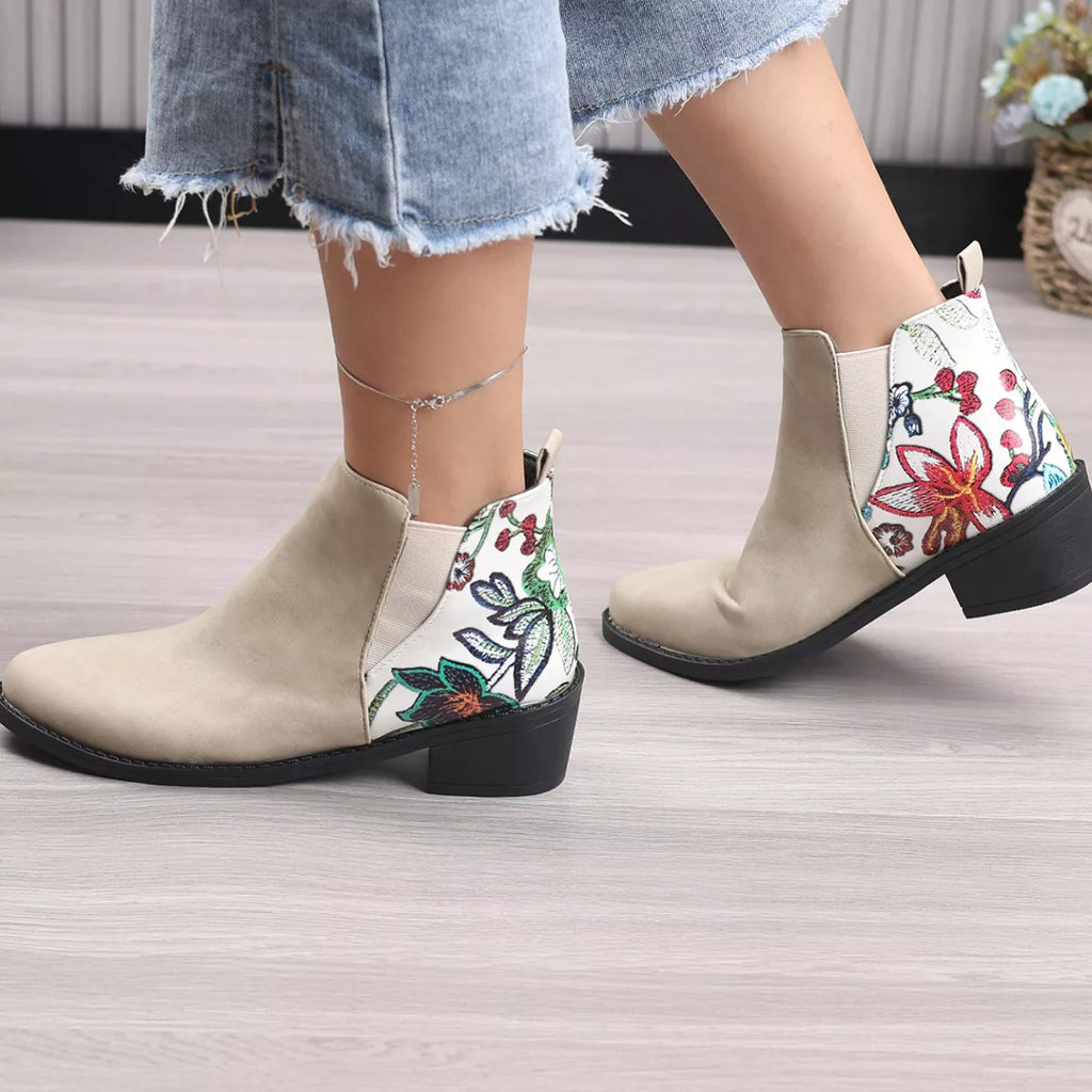Point Toe Block Heels Ankle Boots