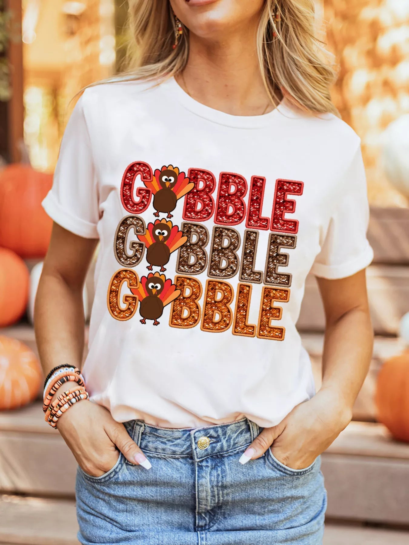 GOBBLE Thanksgiving Turkey Print T Shirt