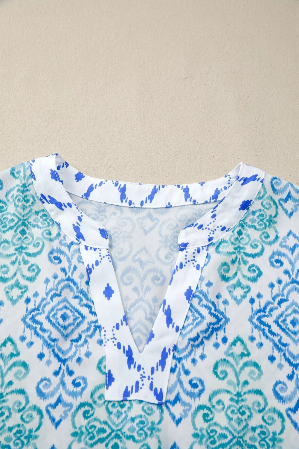 Floral Geometric Patchwork Short Puff Sleeve Babydoll Blouse
