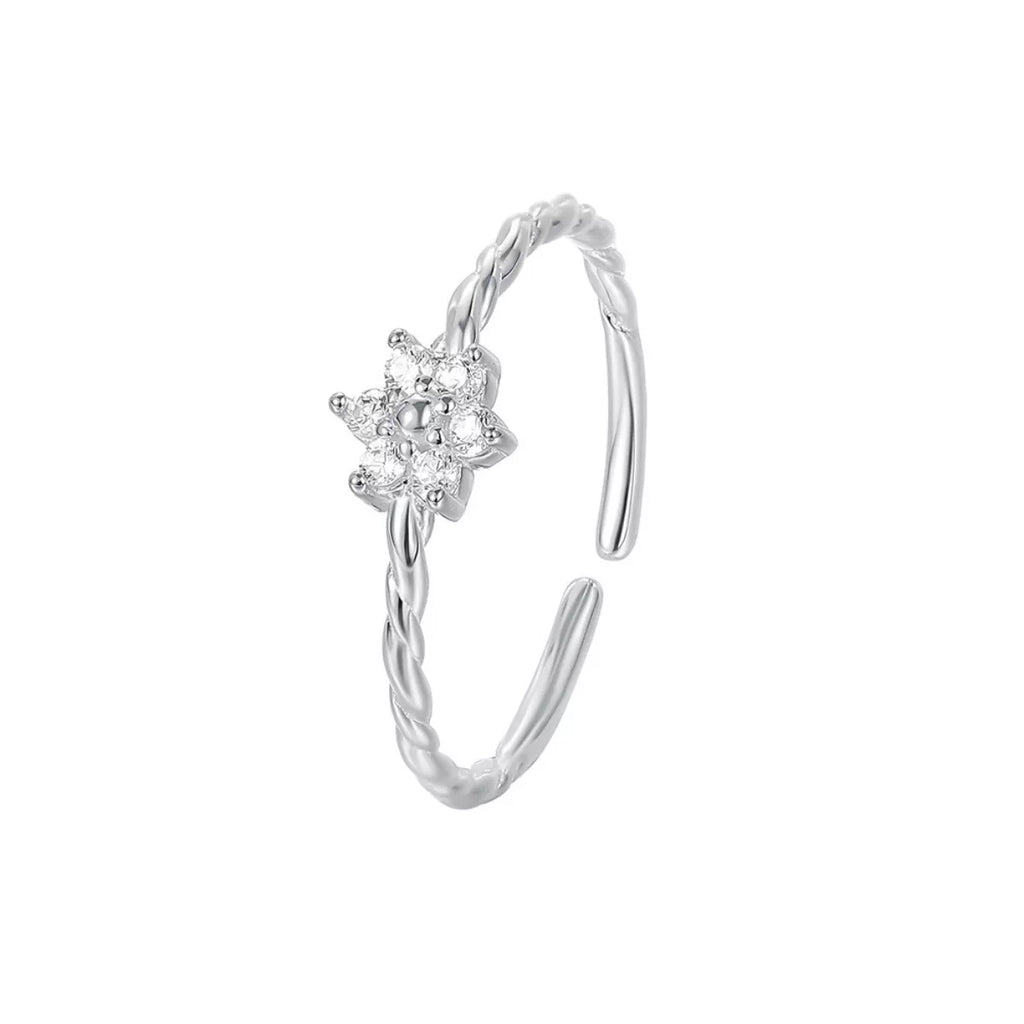 925 Sterling Silver Zircon Flower Open Ring