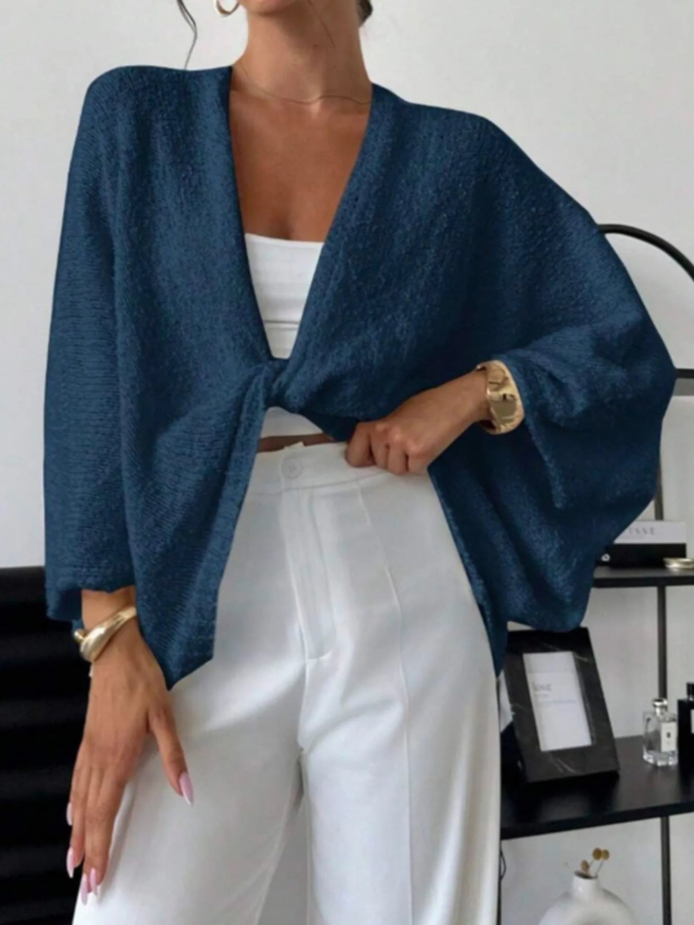Twist-Front Textured Knit Cardigan