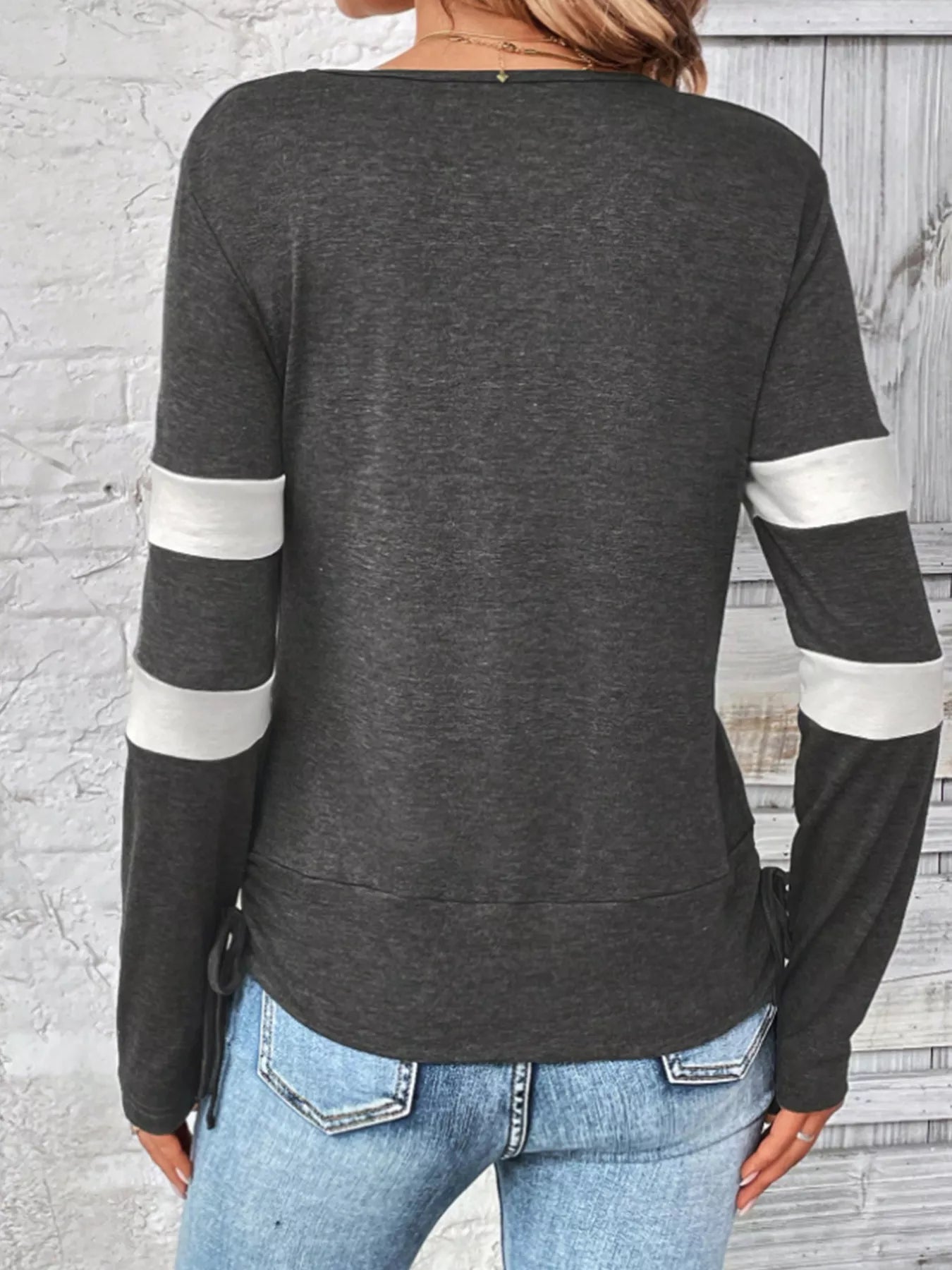 Cowl Neck Long Sleeve Fake Two-Piece T-Shirt