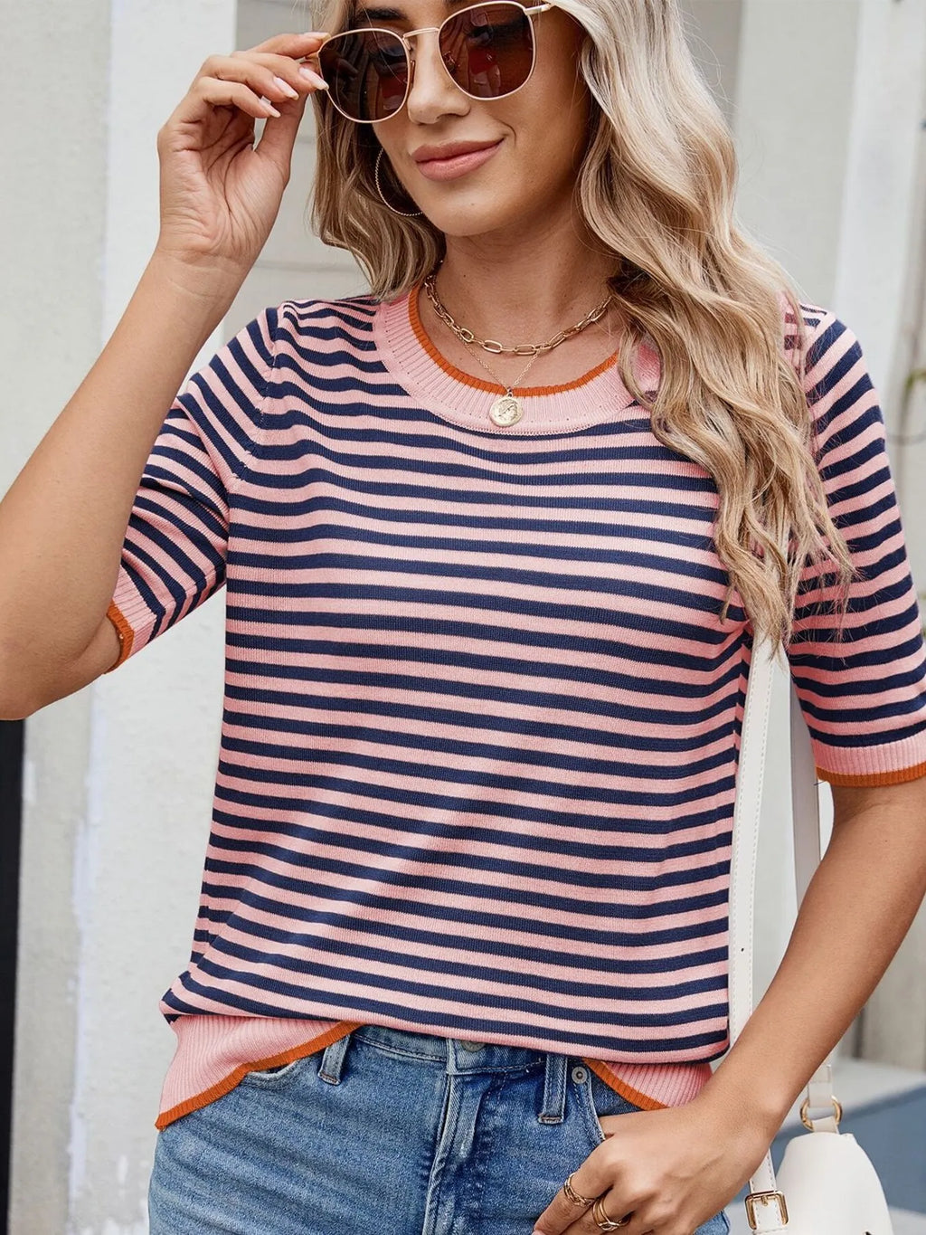 Striped Casual T-Shirt with Contrast Trim