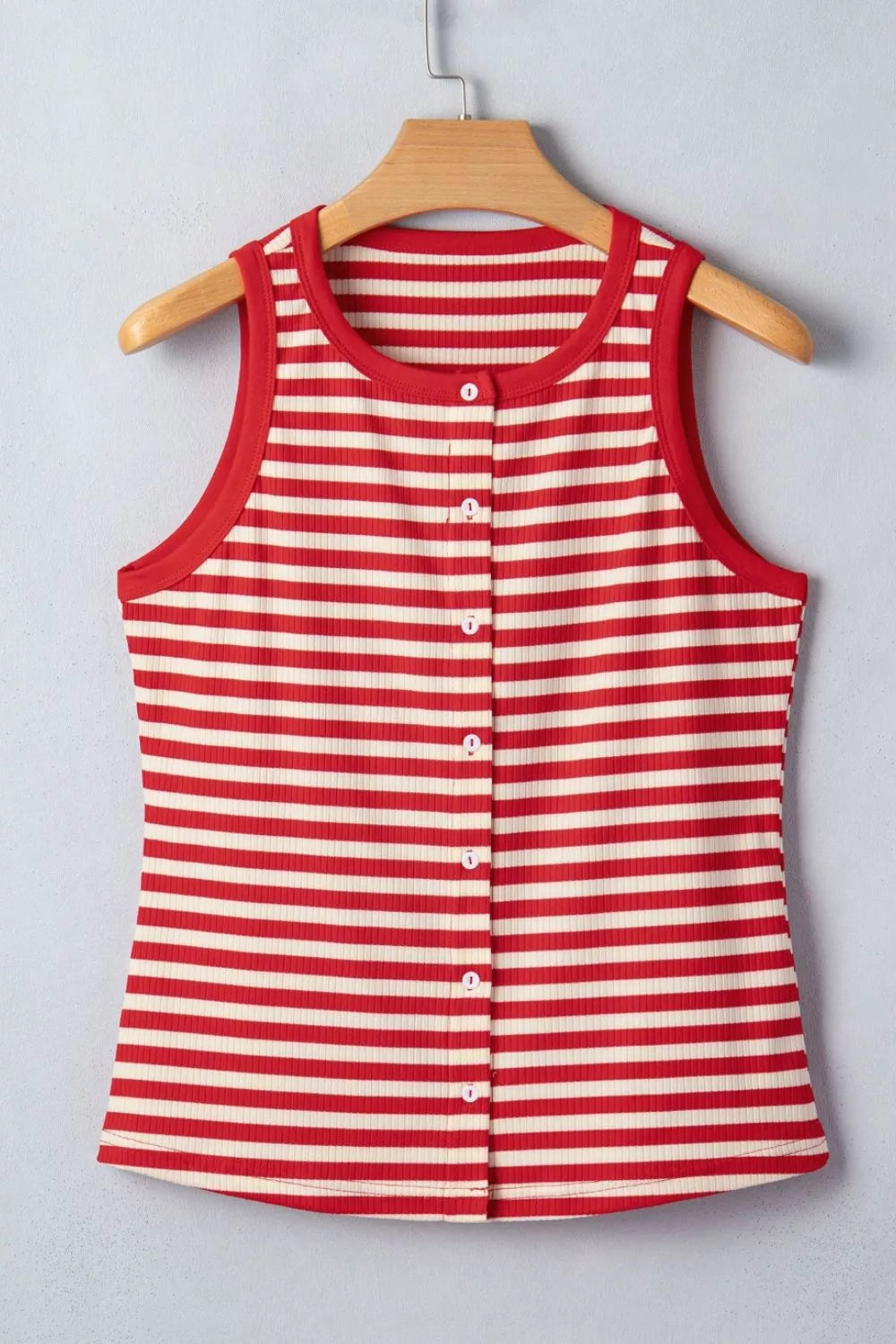 Stripe Buttoned Ribbed Knit Tank Top