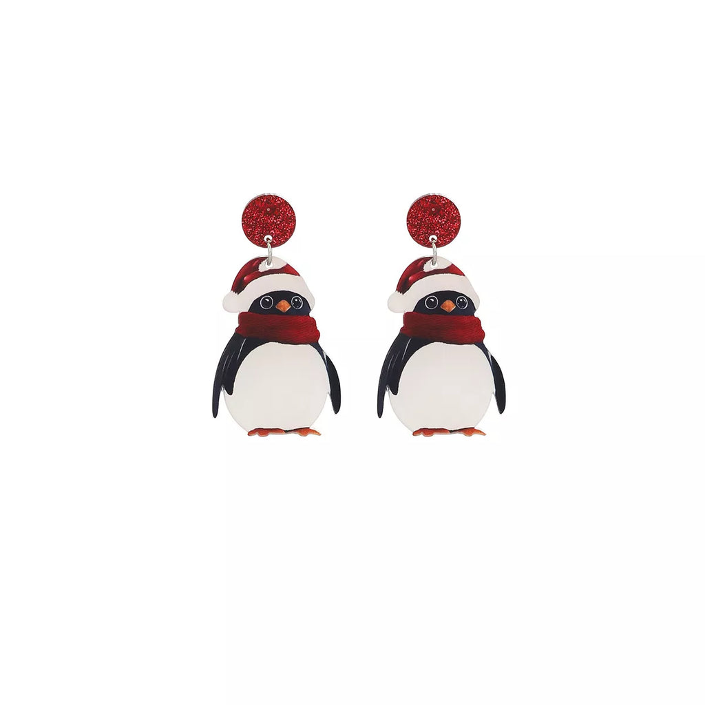 Christmas Penguin Santa Hat Holiday Earrings