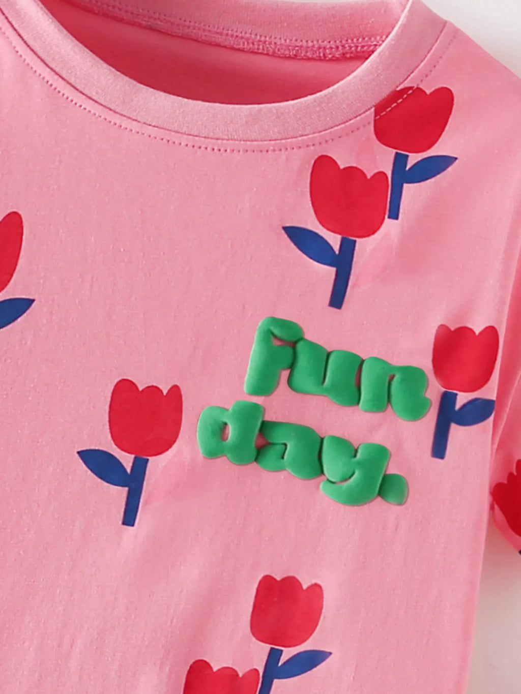 Children's Flower Round Neck Tee and Shorts Set