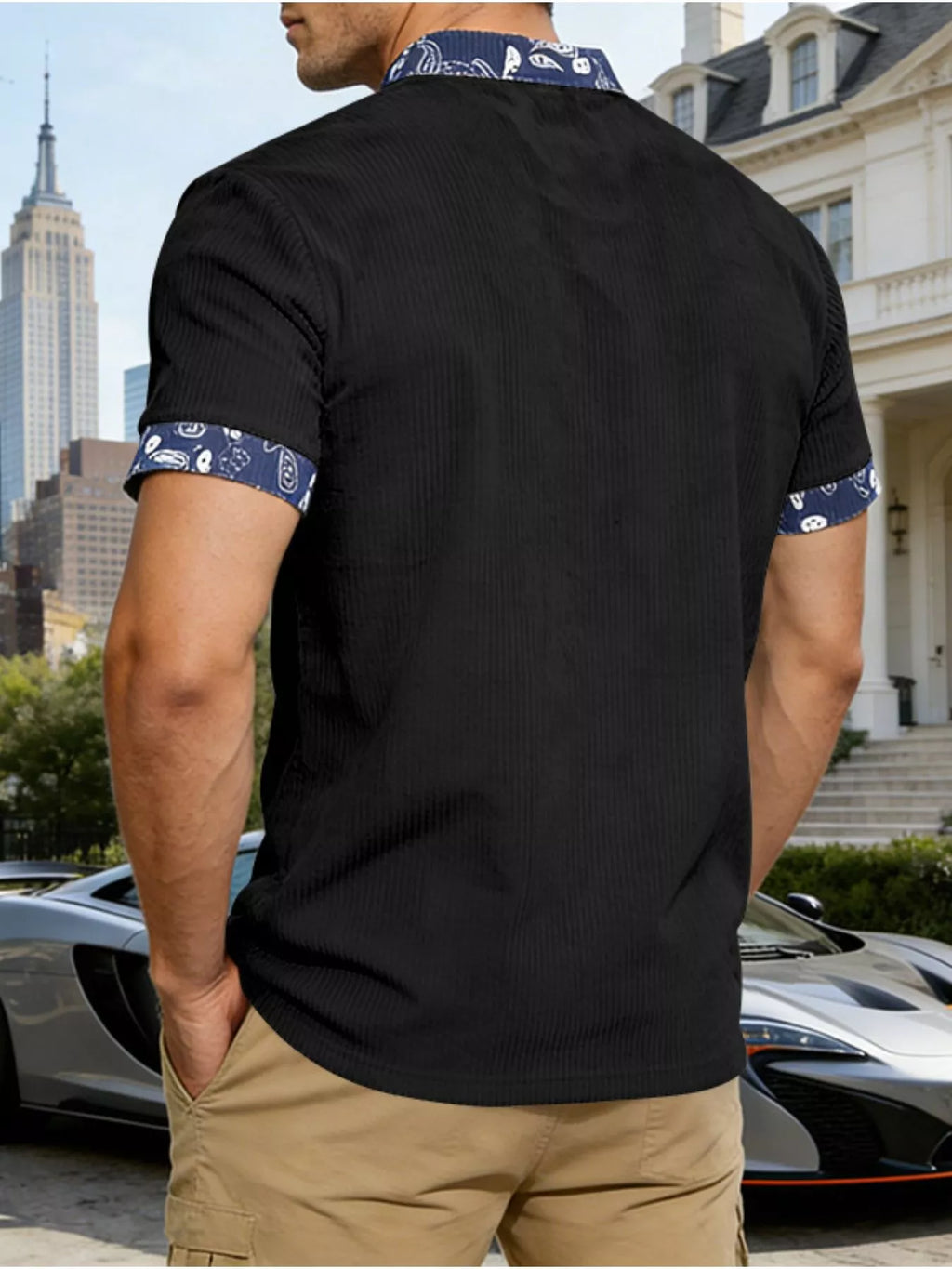 Men's Full Size Lace-Up Collar T-Shirt Plus Size