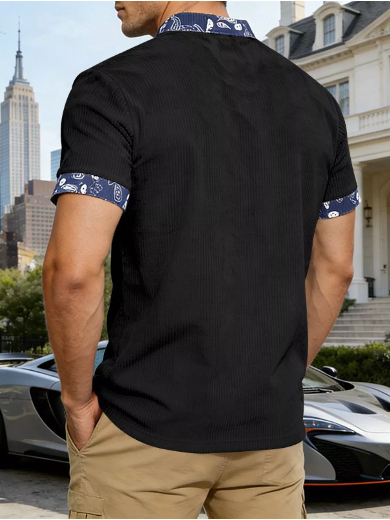 Men's Full Size Lace-Up Collar T-Shirt Plus Size
