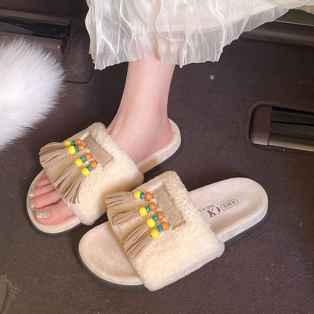 Tassel Open Toe Slippers