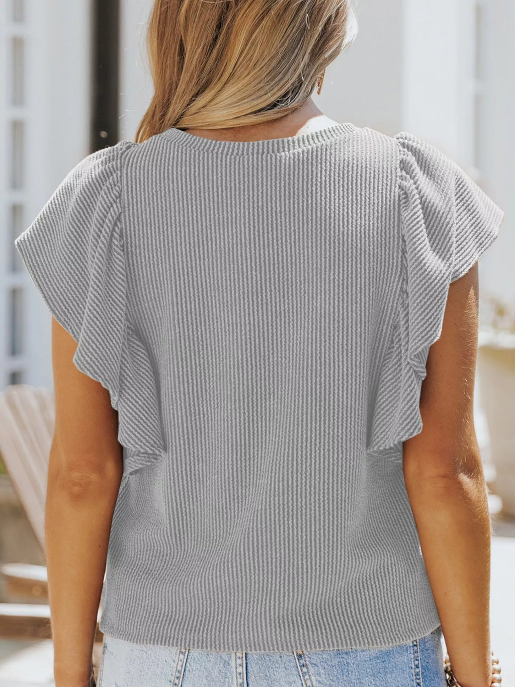 Full Size Ruffled Sleeve Ribbed Knit T-Shirt Plus Size