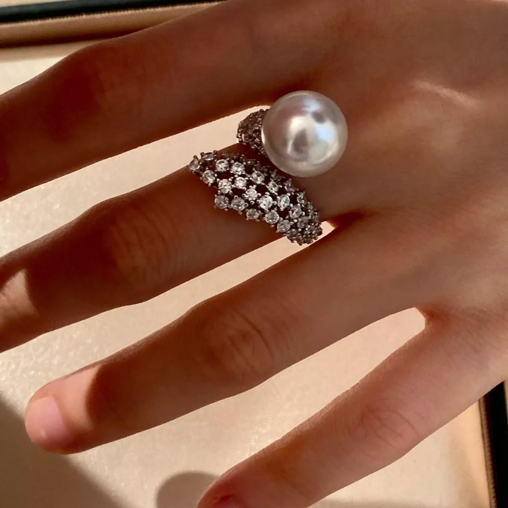 925 Sterling Silver Pearl Bypass Ring