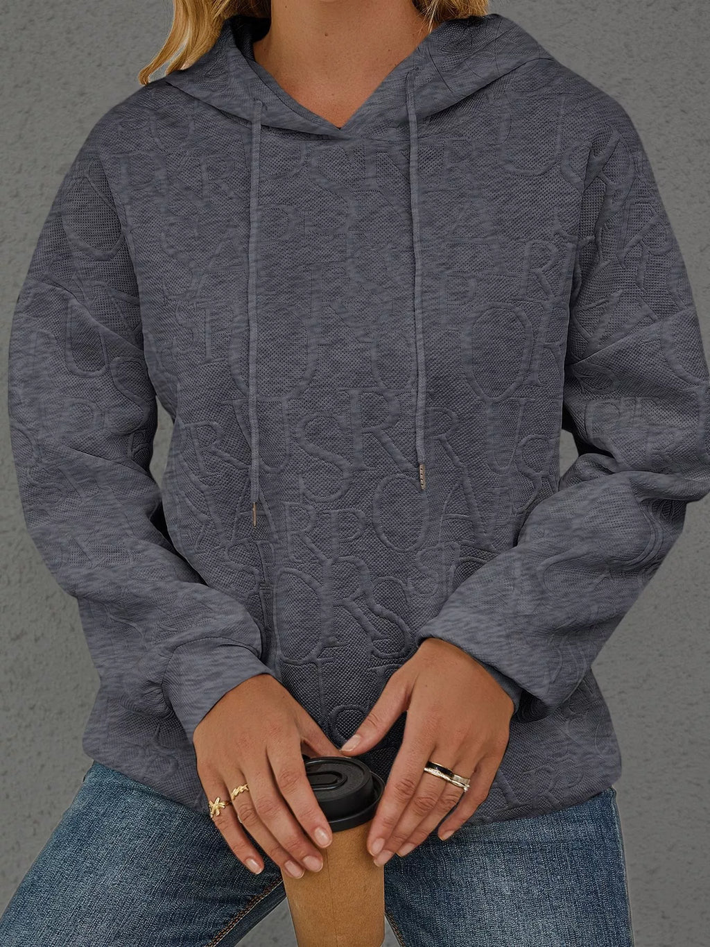 Full Size Embossed Lettering Casual Hoodie Plus Size