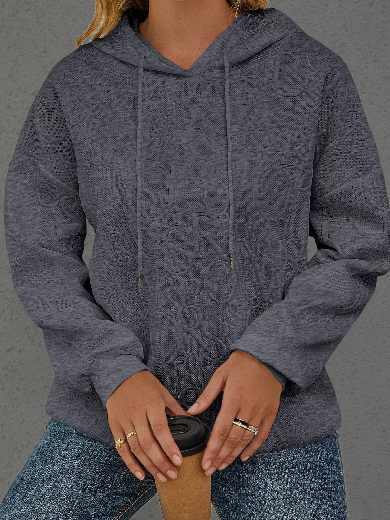 Full Size Embossed Lettering Casual Hoodie Plus Size