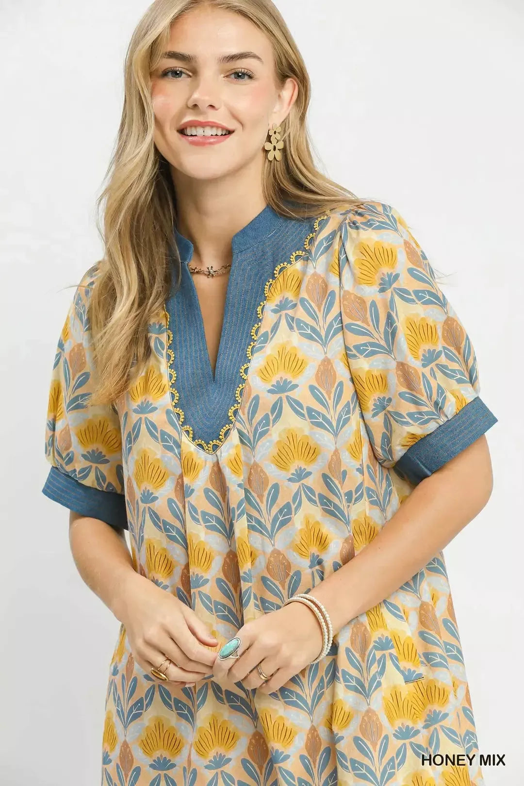 Umgee Mix Tile Print Mini Dress