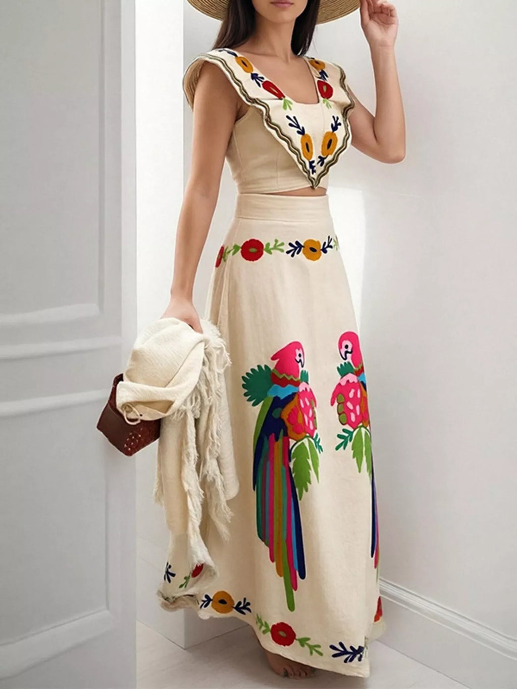 Parrot Crop Top and Maxi Skirt Set