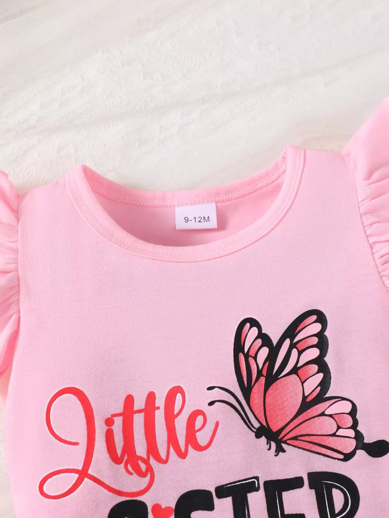 Children's Little Sister Butterfly Print Ruffle Trim Set