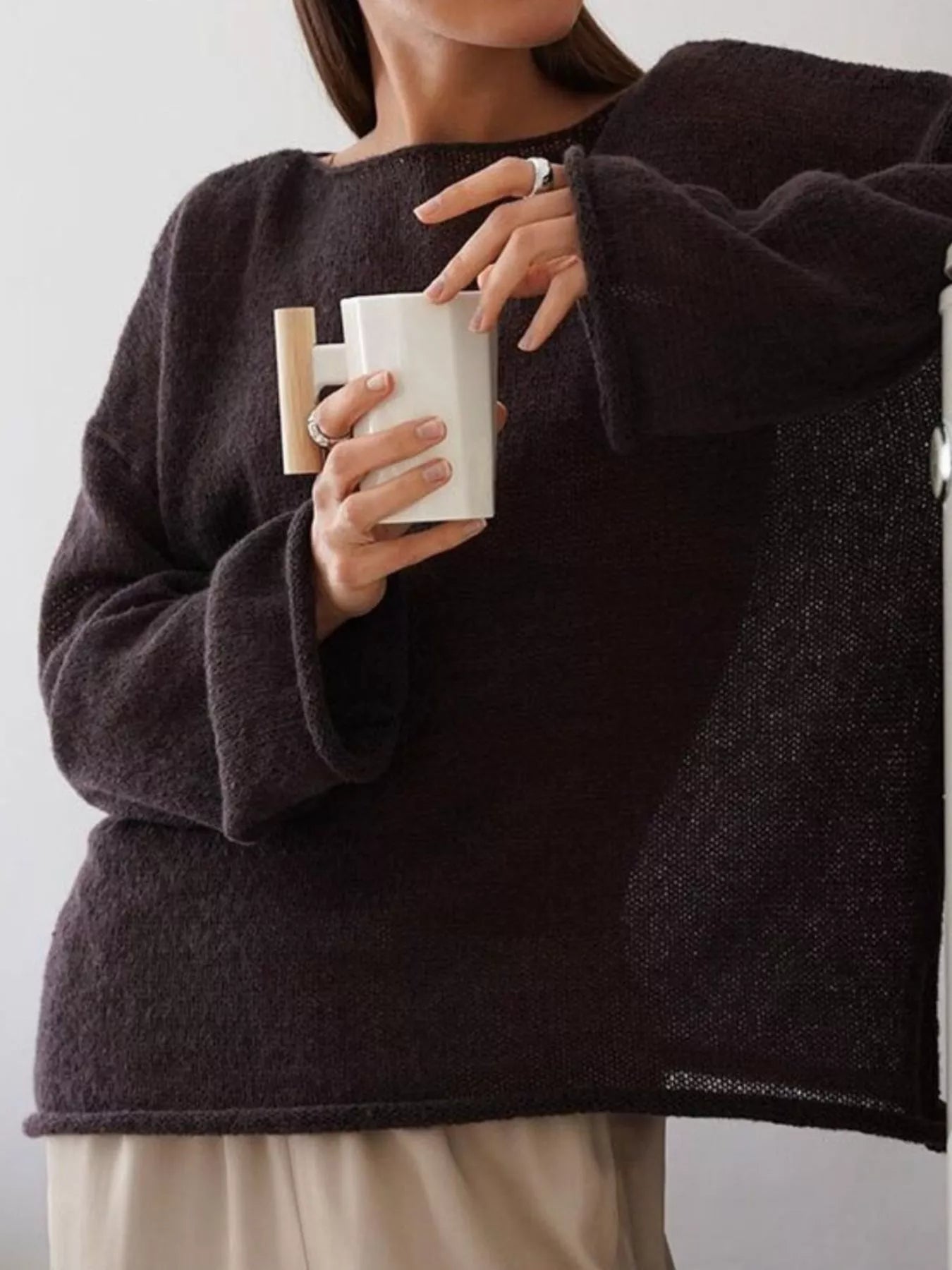 Boat Neck Dropped Shoulder Sweater