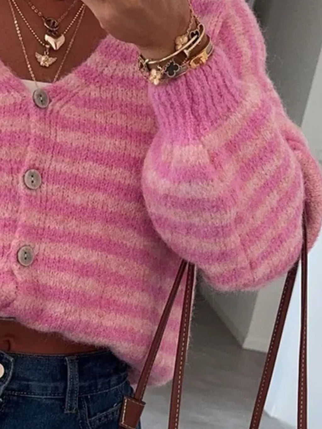 Striped Knit Button-Down Cardigan