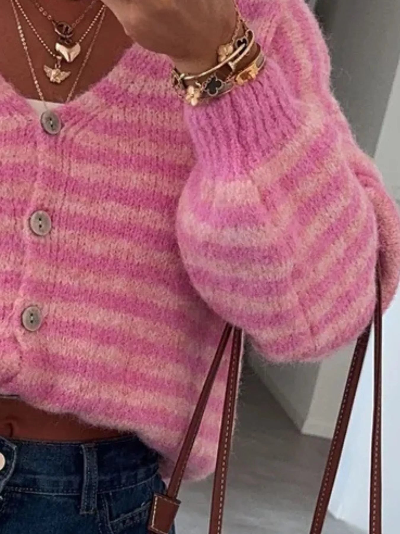 Striped Knit Button-Down Cardigan