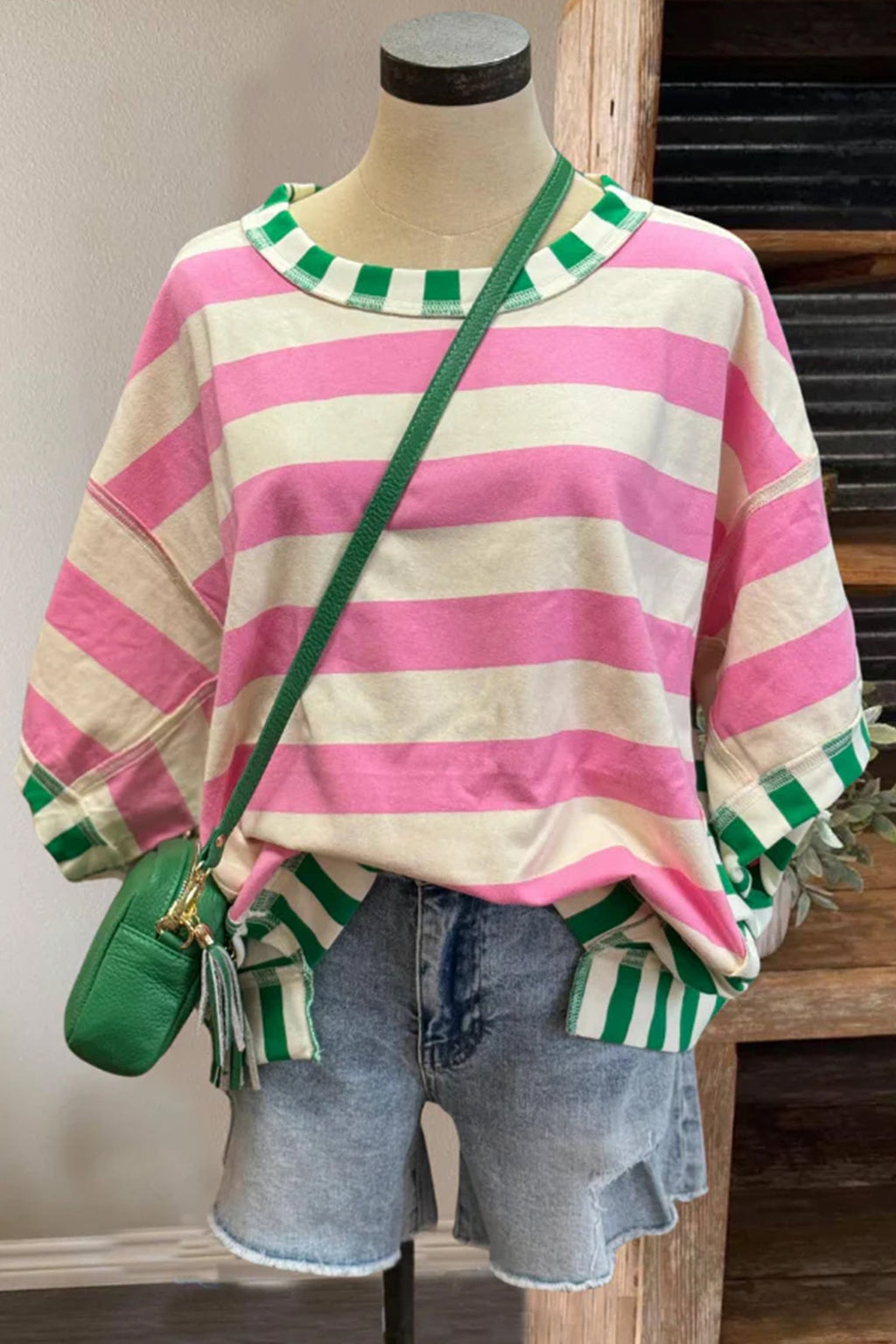 Stripe Patchwork Exposed Seam Oversized Top