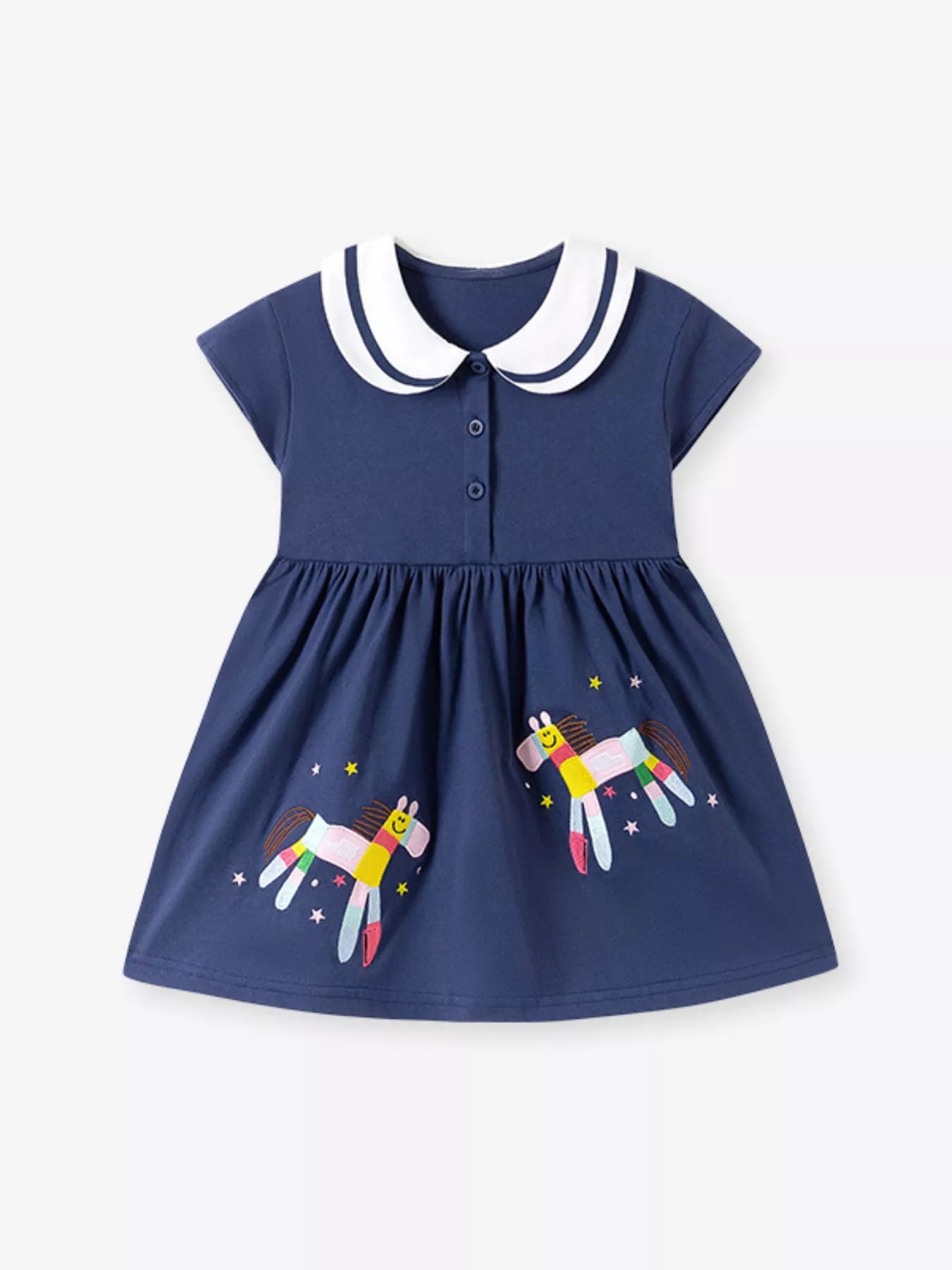 Children's Horse Embroidered Peter Pan Collar Dress