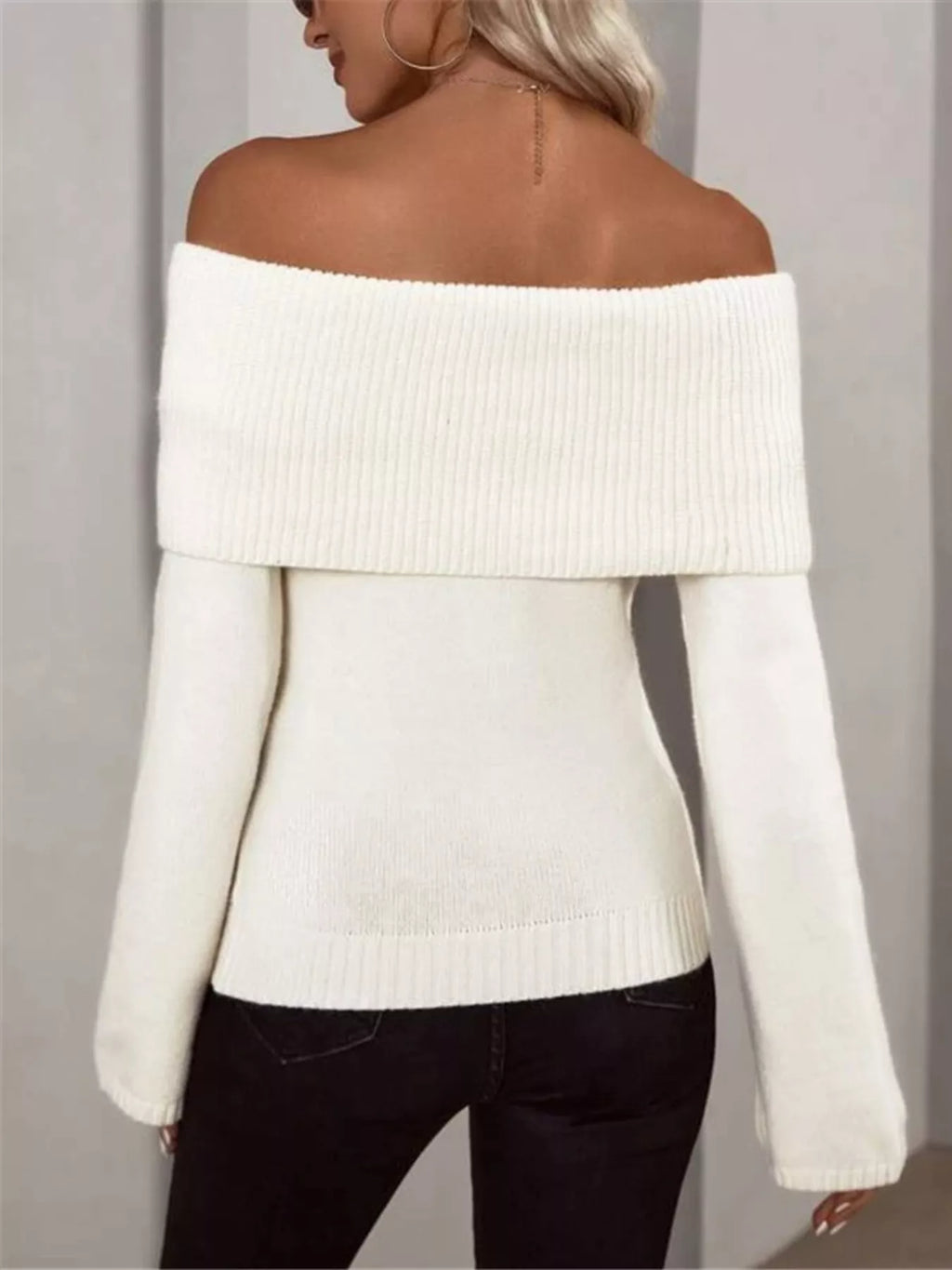 Off-Shoulder Ribbed Knit Sweater