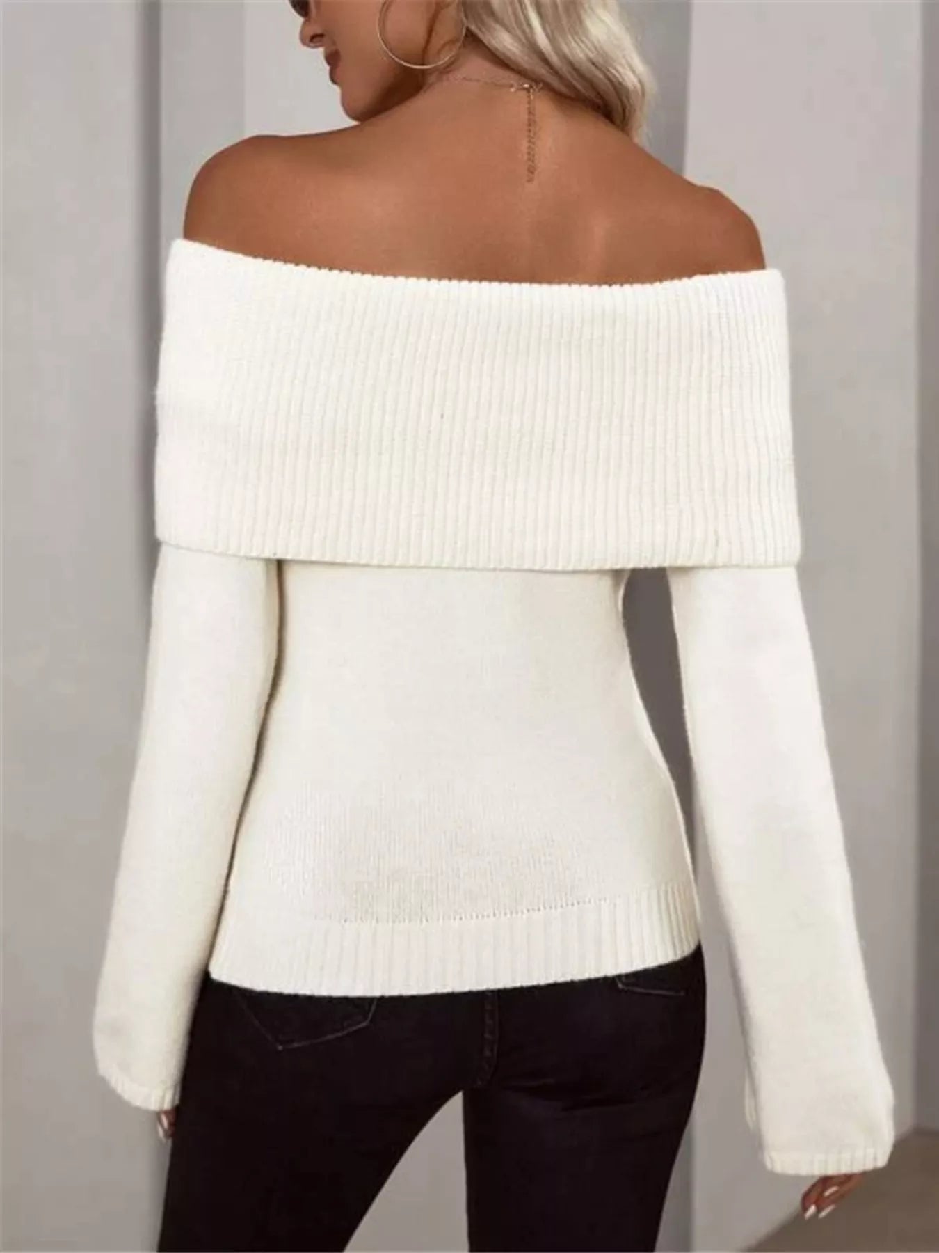 Off-Shoulder Ribbed Knit Sweater