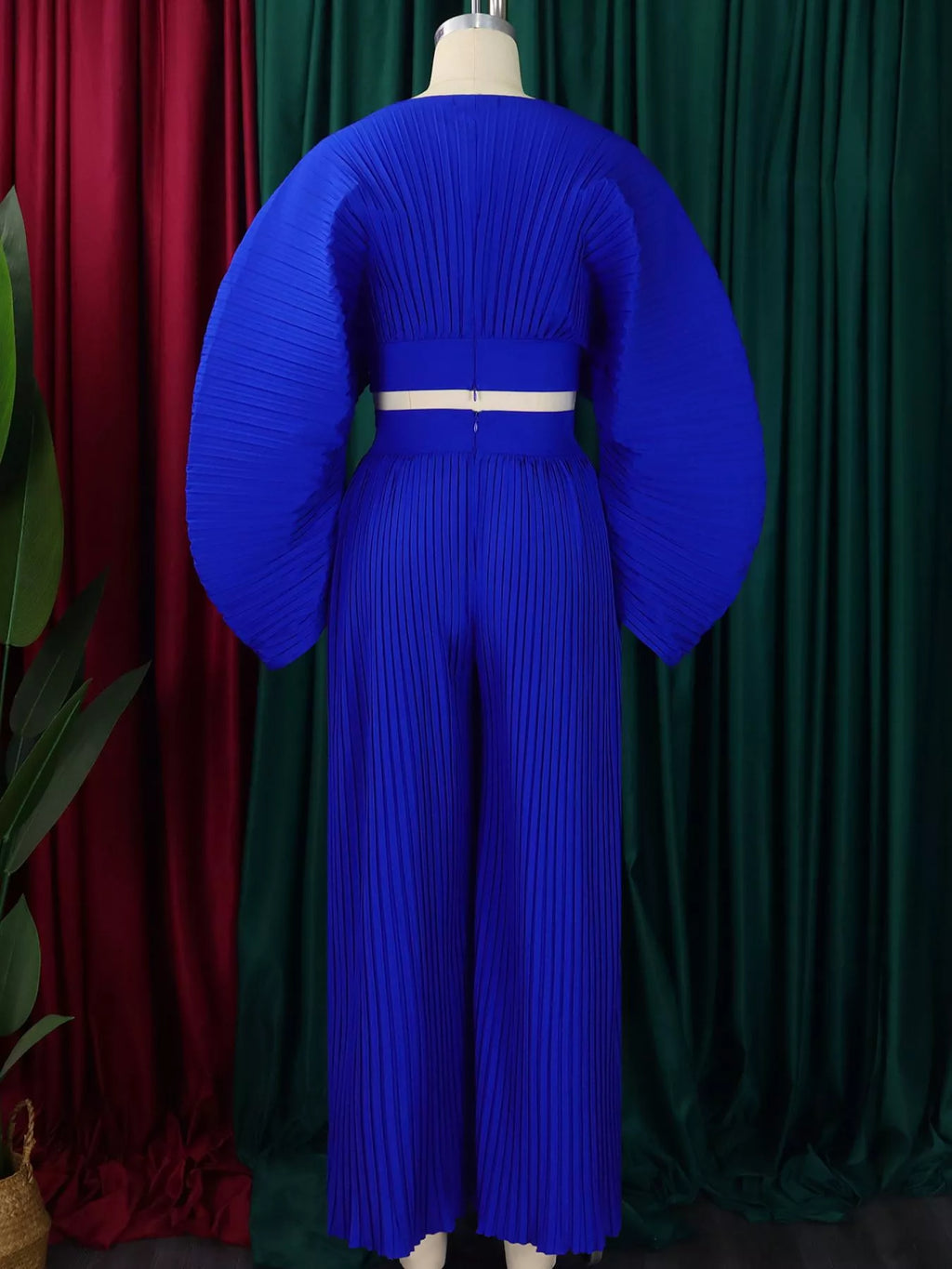 Full Size Pleated Crop Top and Wide Leg Pants Set Plus Size