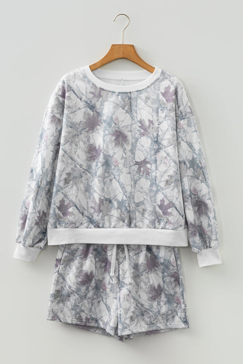 Abstract Camo Pullover & Drawstring Shorts Set