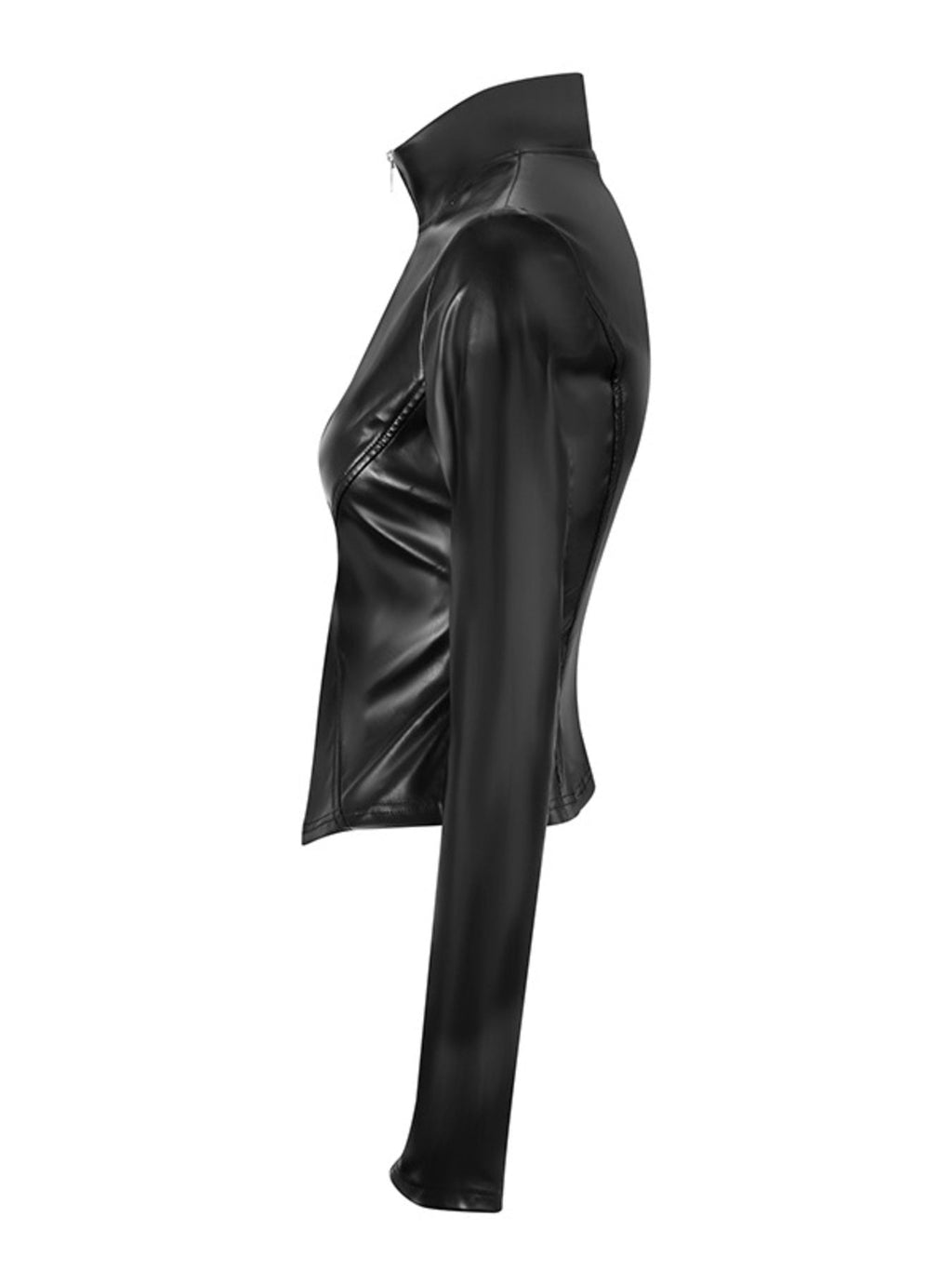 Zip Up Long Sleeve Leather Jacket