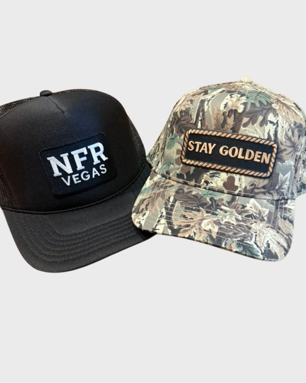 STAY GOLDEN Embroidered Patch on Camo Structured Cap