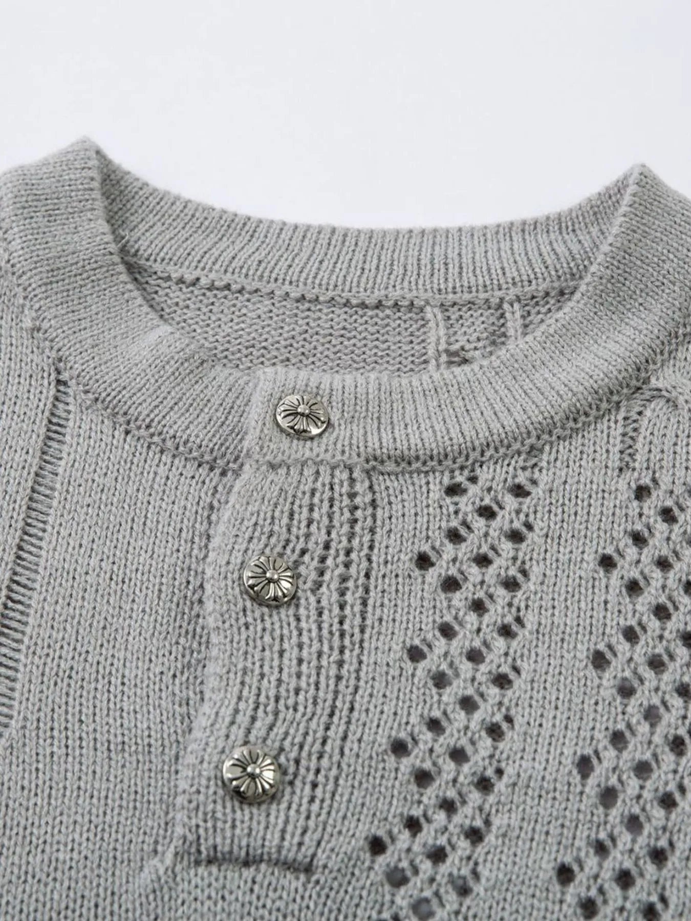 Men's Openwork Button Detail Knit Henley T-Shirt