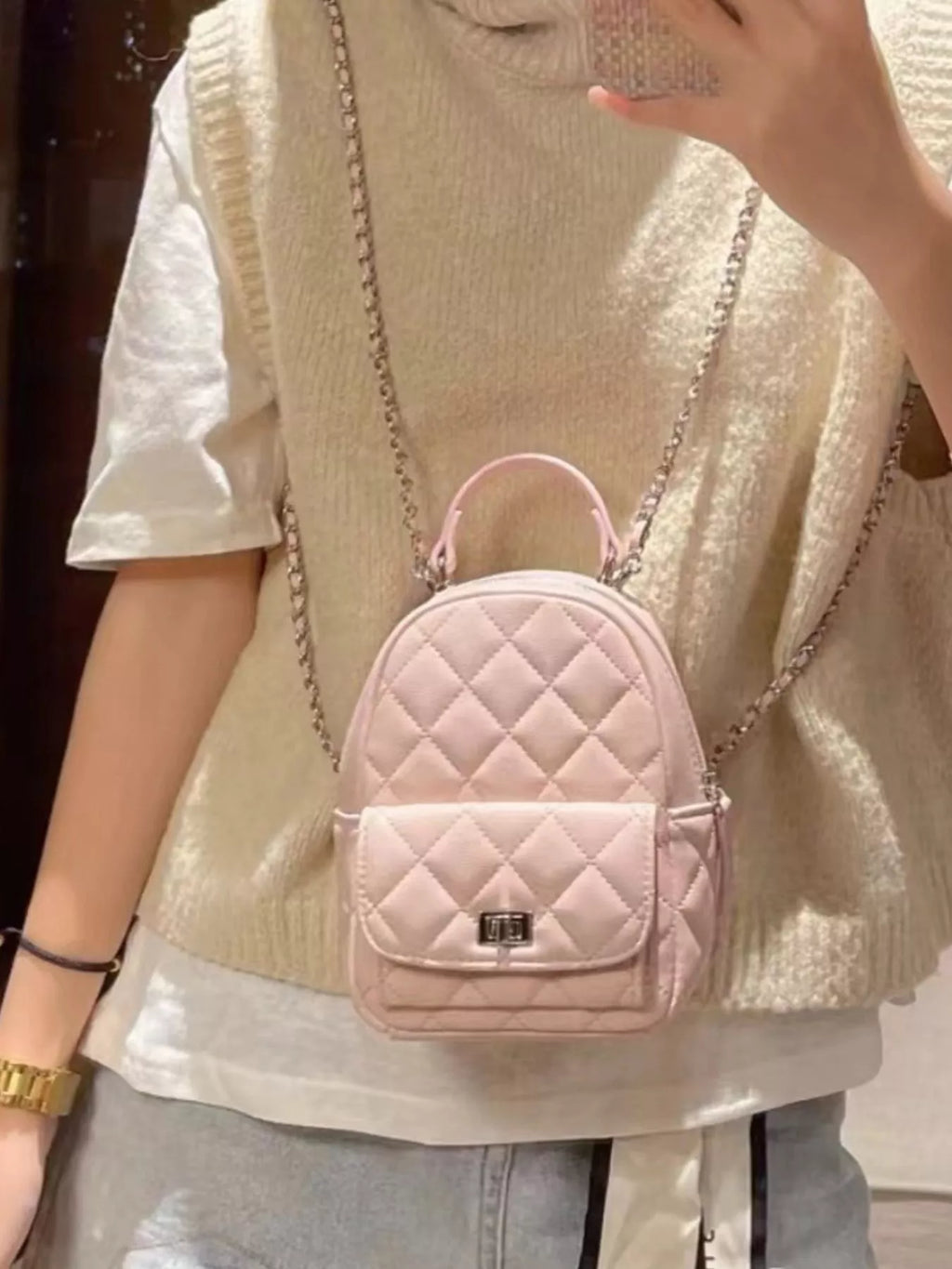 Quilted Mini Backpack Bag