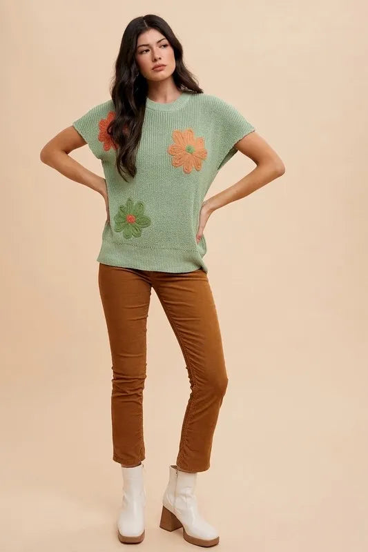 Annie Wear Large Flower Embo Dolman Sleeve Summer Sweater Top