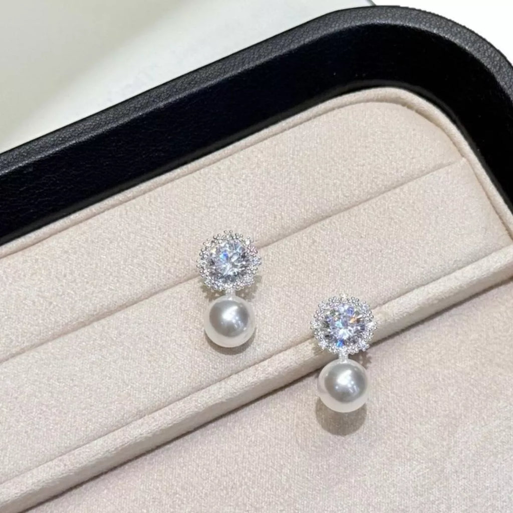 Zircon Pearl Drop Earrings