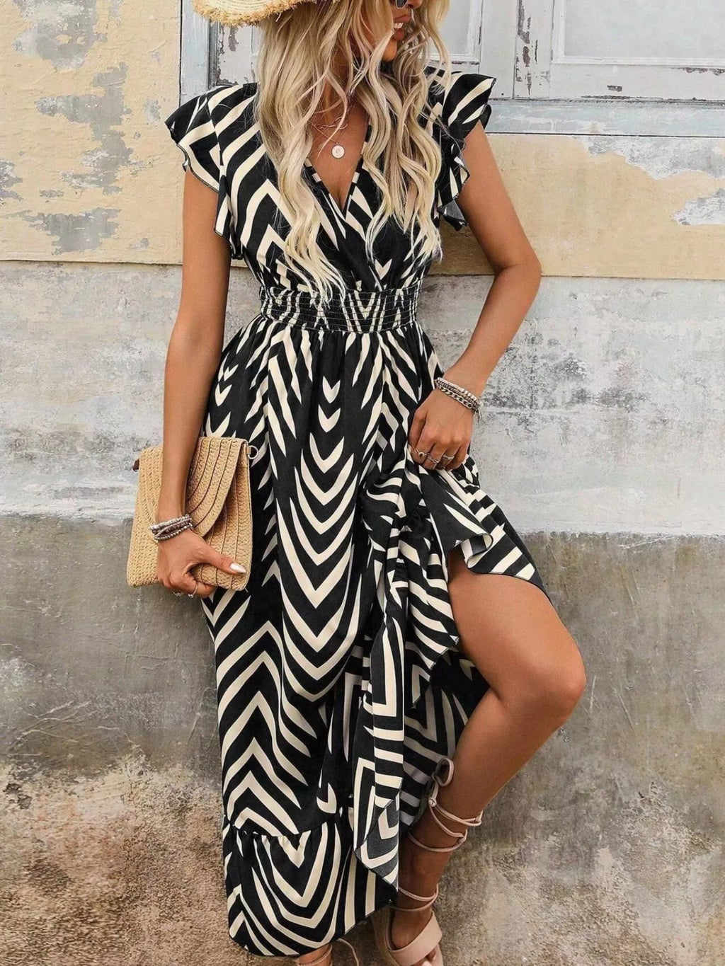 Ruffled Cap Sleeve Midi Dress