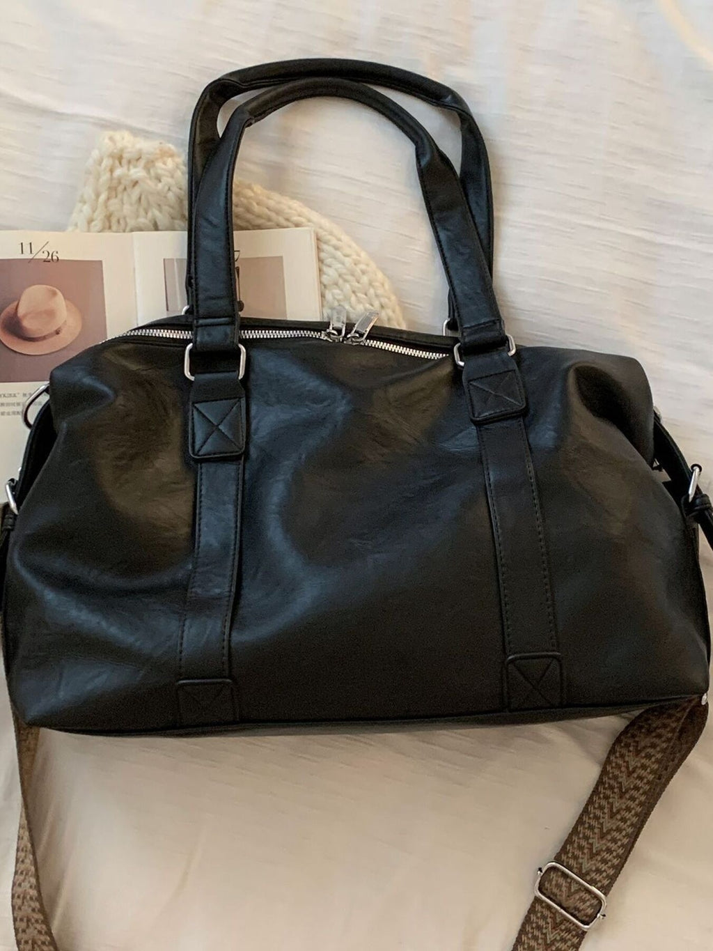 Leather Shoulder Bag with Charm