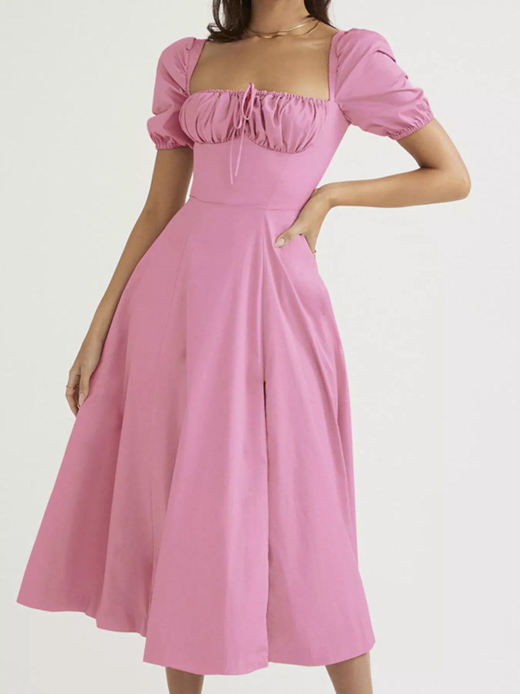 Full Size Slit Short Sleeve Midi Dress Plus Size