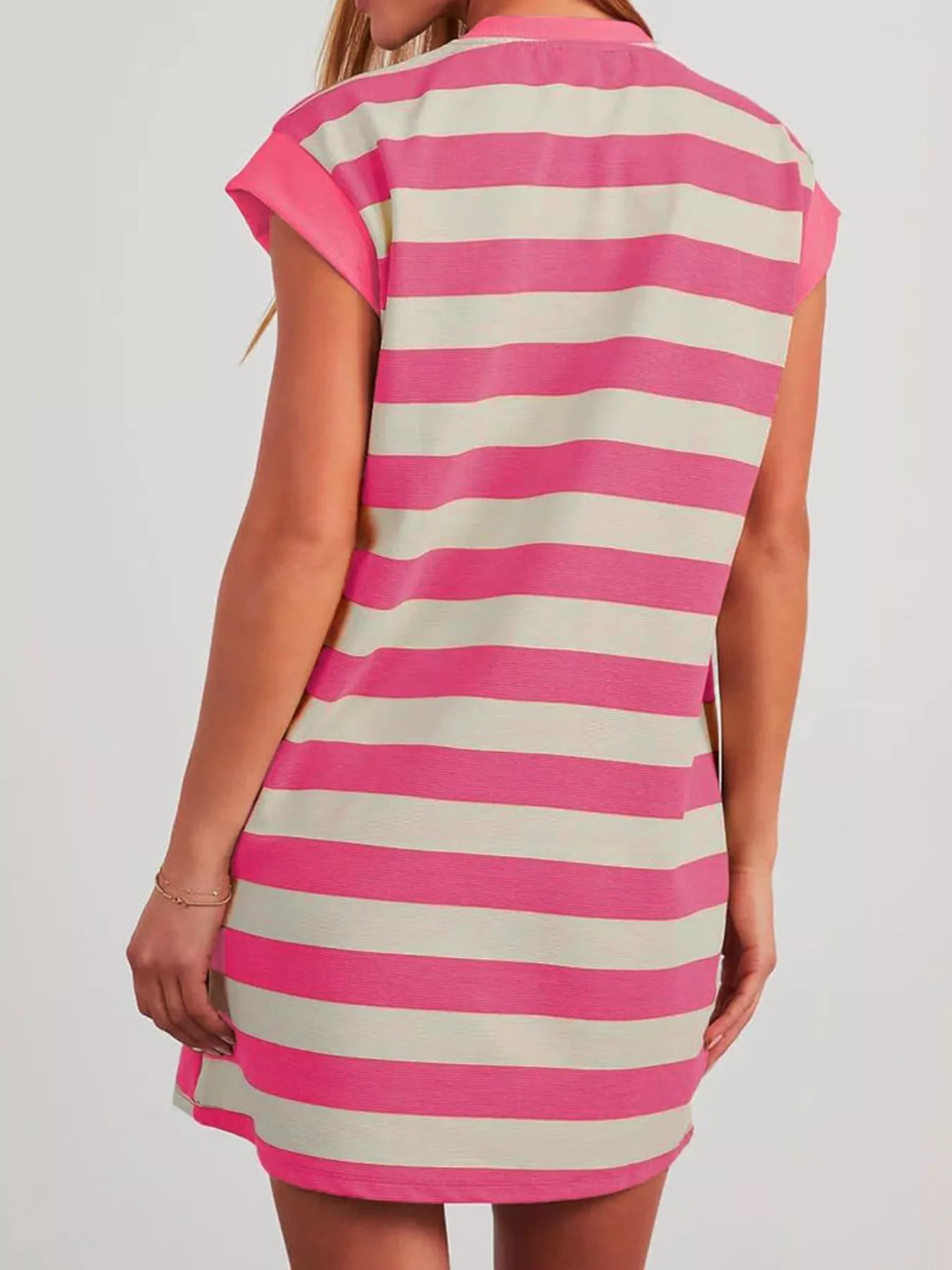 Full Size Casual Striped Short Sleeve Mini Dress Plus Size