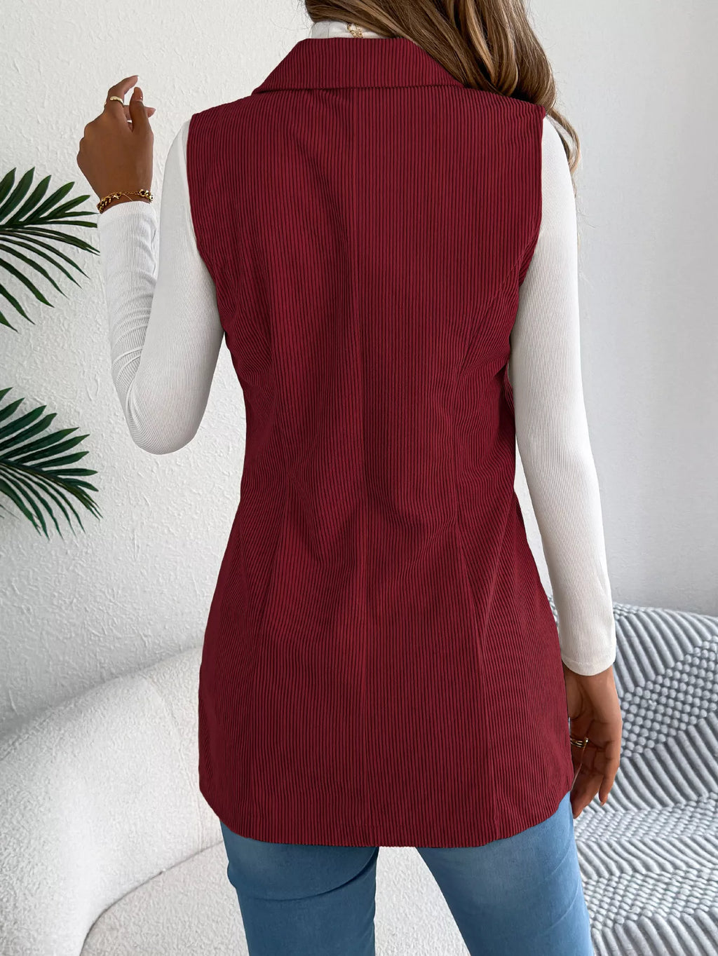 Button-Front Longline Vest Coat