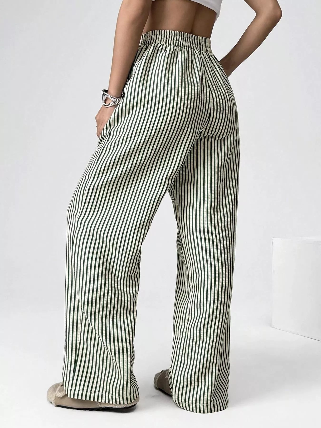 Striped High-Waisted Wide Leg Pants