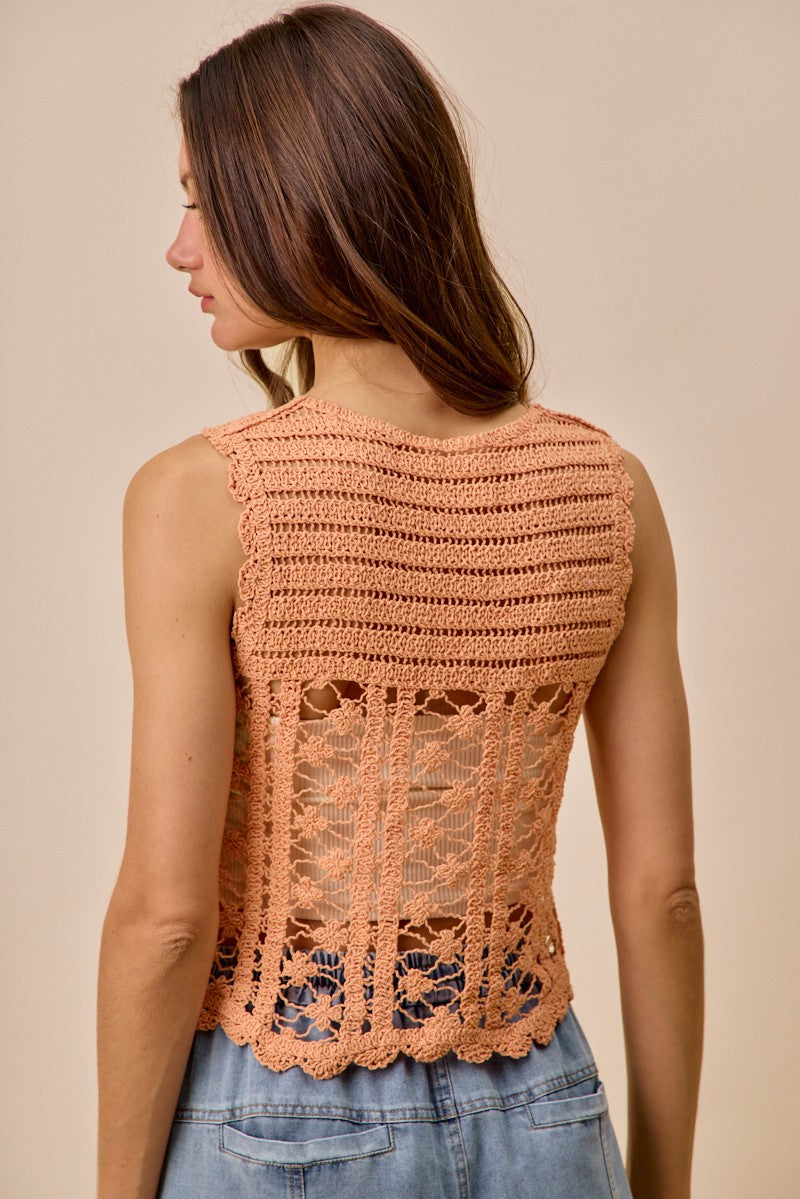 SO ME Crochet Knitted Lace Sweater Tank Top